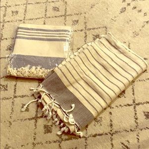 2 Large Ivory Striped Turkish Beach Throws Towels